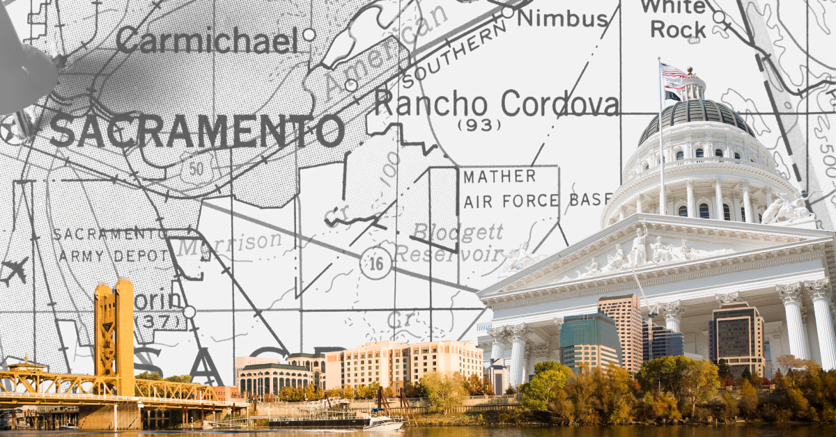 Sacramento map with famous landmarks