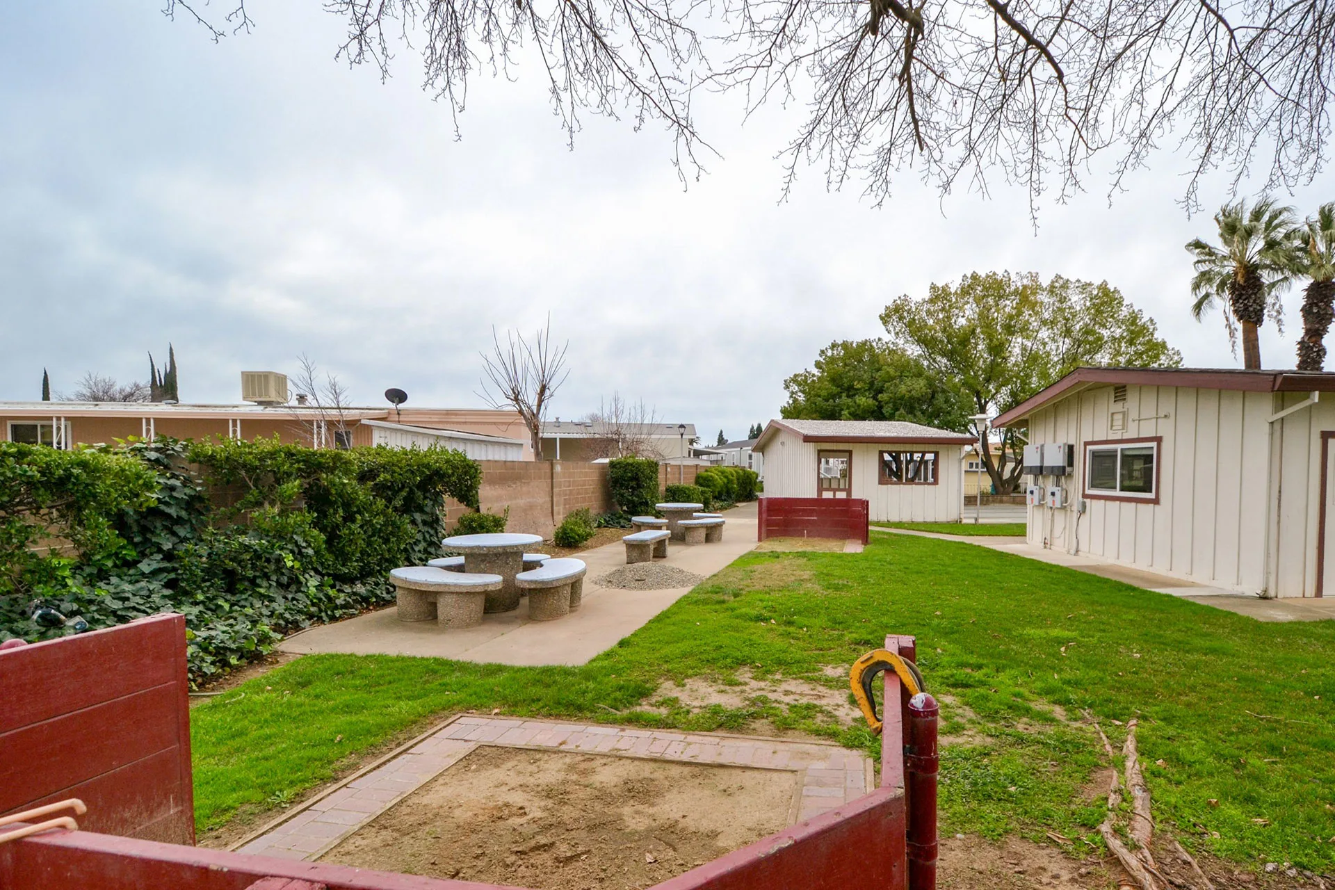 Community BBQ Area in the Senior mobile home park Mobil Country Club, Rancho Cordova, Sacramento County, CA